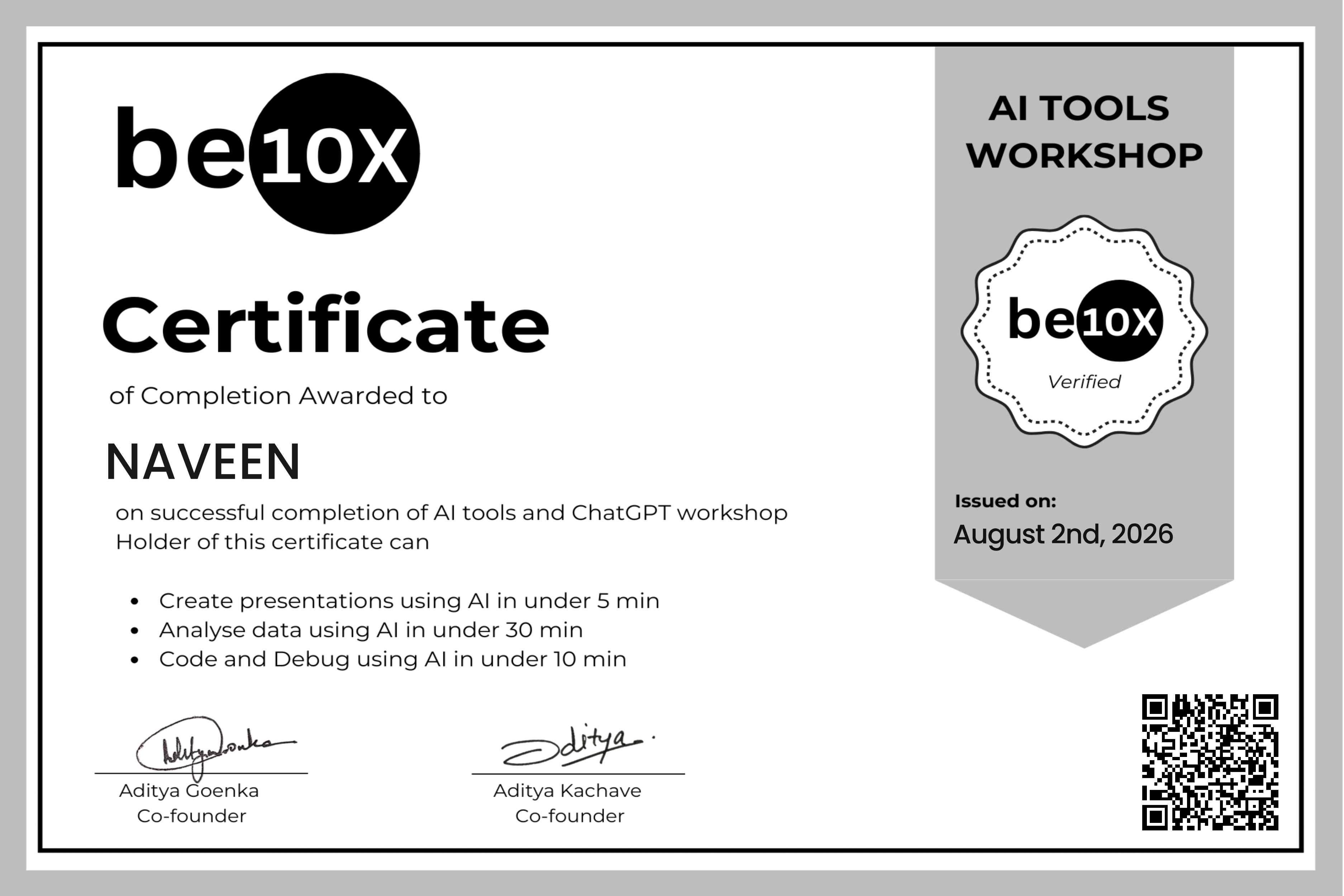 Be10x Certificate
